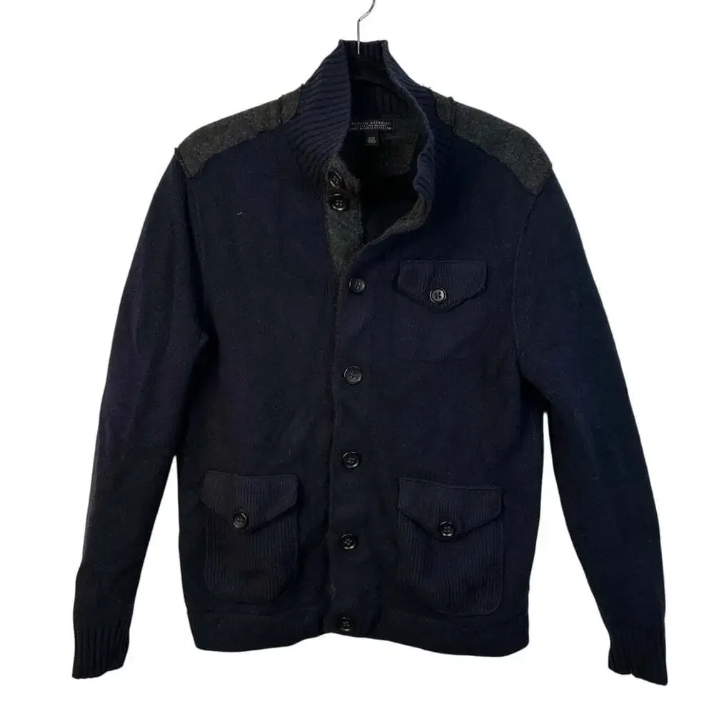 Banana Republic Merino Wool Cardigan Navy Gray Preppy Officecore Medium